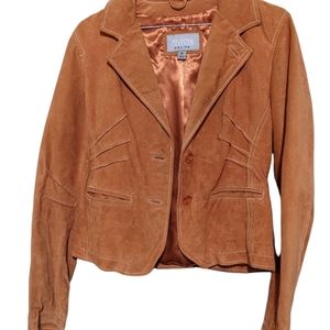 Wilson’s Leather Maxima Vintage Orange Suede Lined 2 Button Leather Jack…